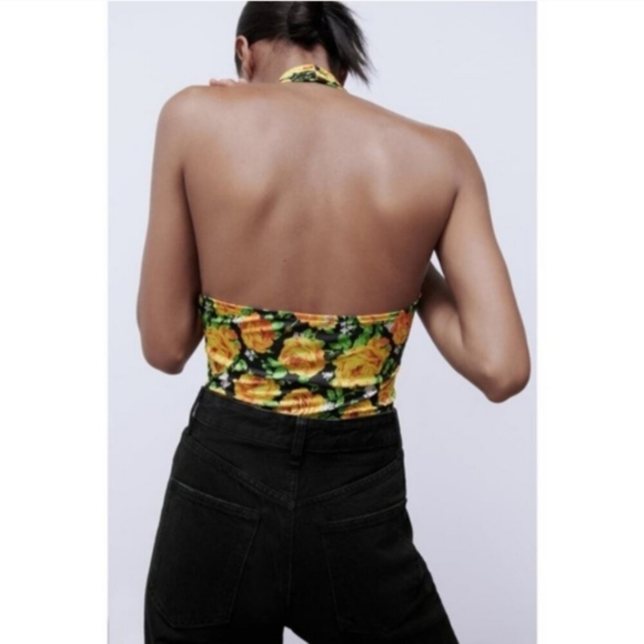 ZARA Bodysuit Floral Roses Halter Top S - Picture 3 of 10